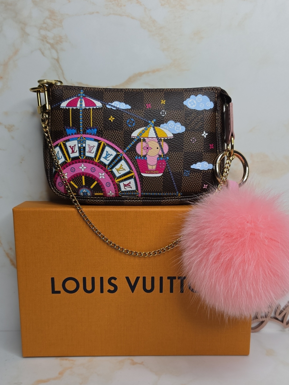 LOUIS VUITTON Damier Ebene 2020 Christmas Animation Big Wheel Mini Pochette